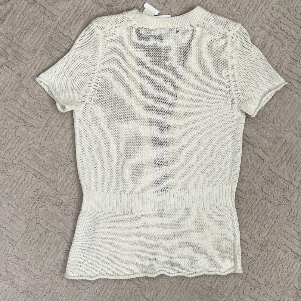 White Short Sleeve Cardigan cotton linen blend Size Medium, New - Picture 12 of 16